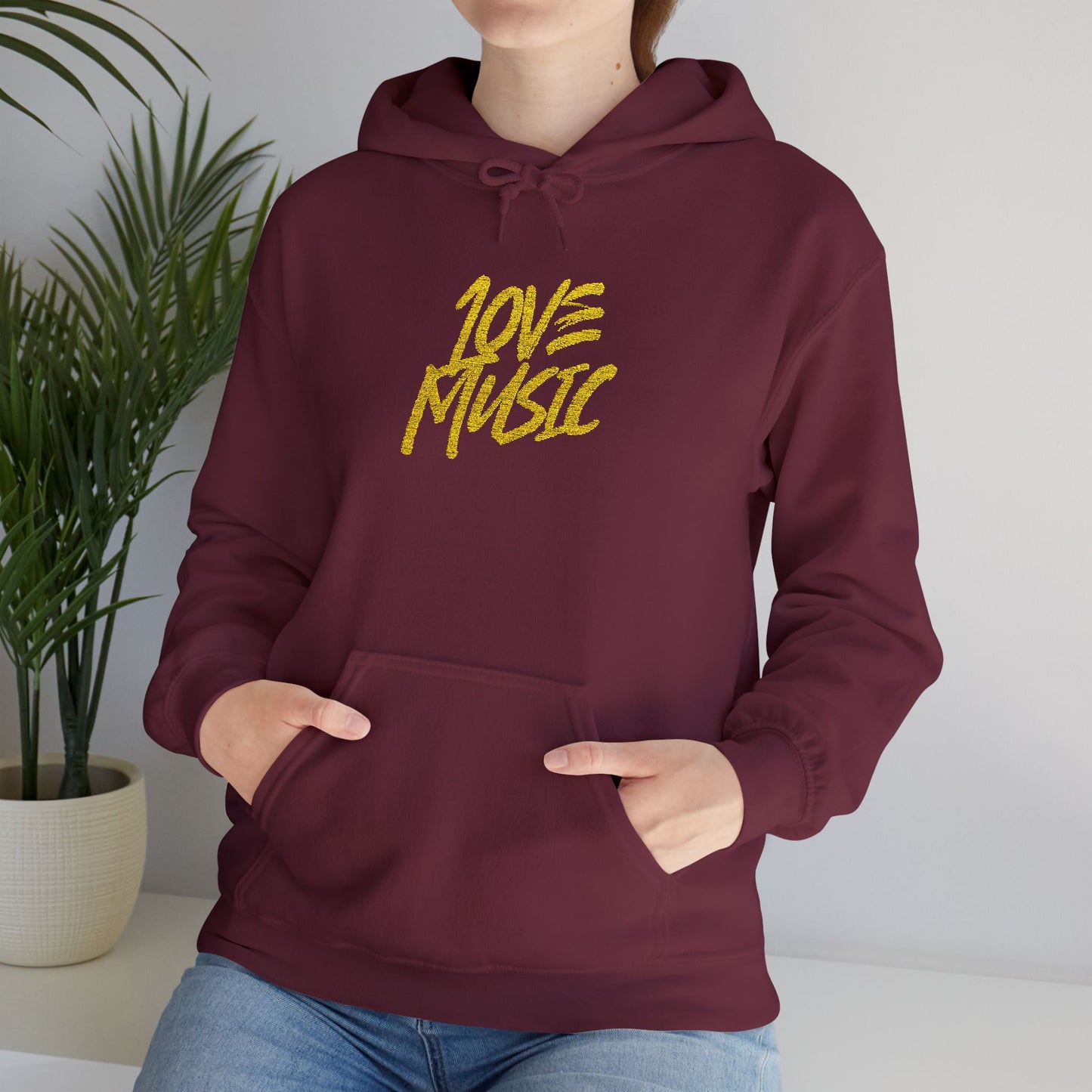 Embroidered Hooded Sweatshirt - Love Music