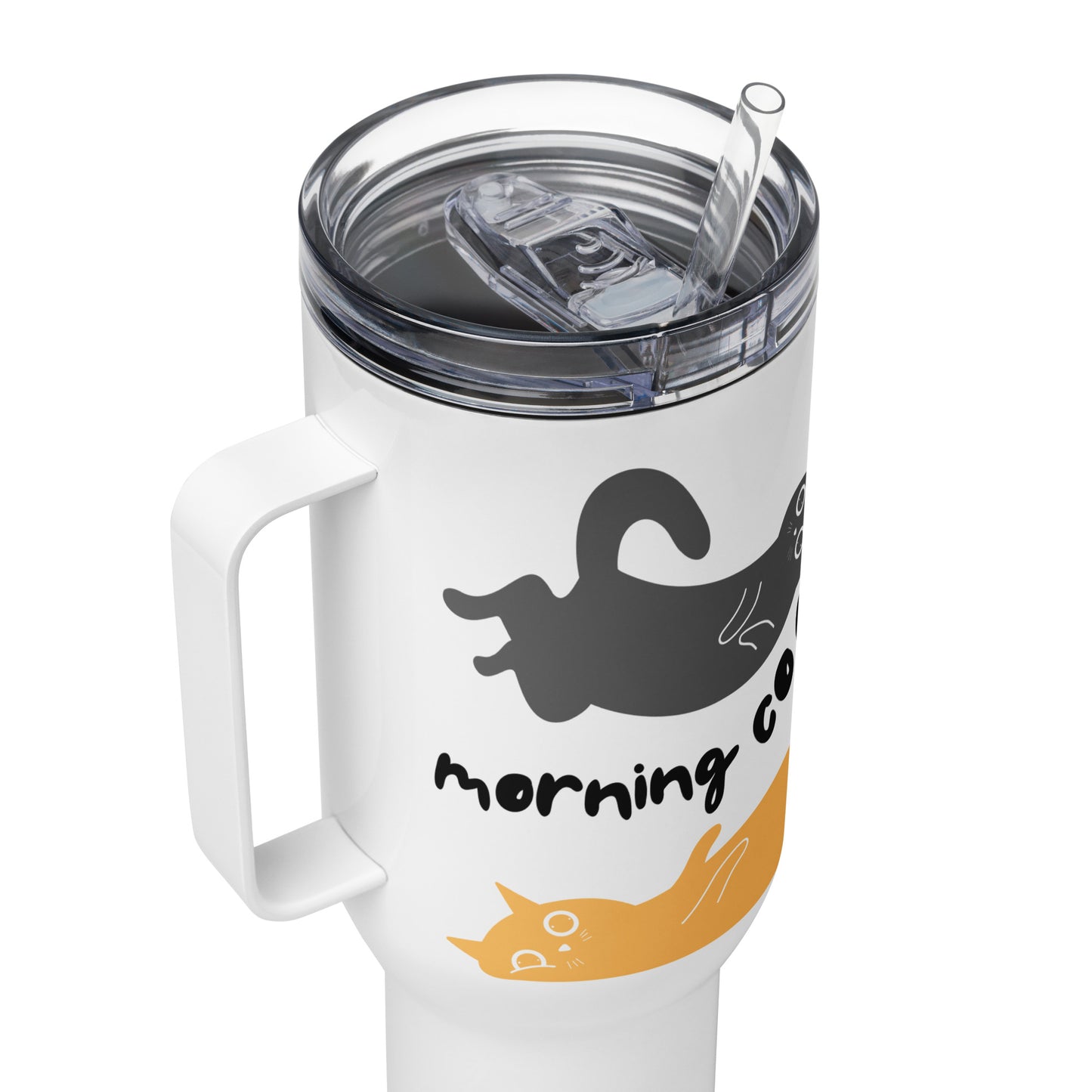 Morning Coffee Cat Travel Mug with Handle 40oz