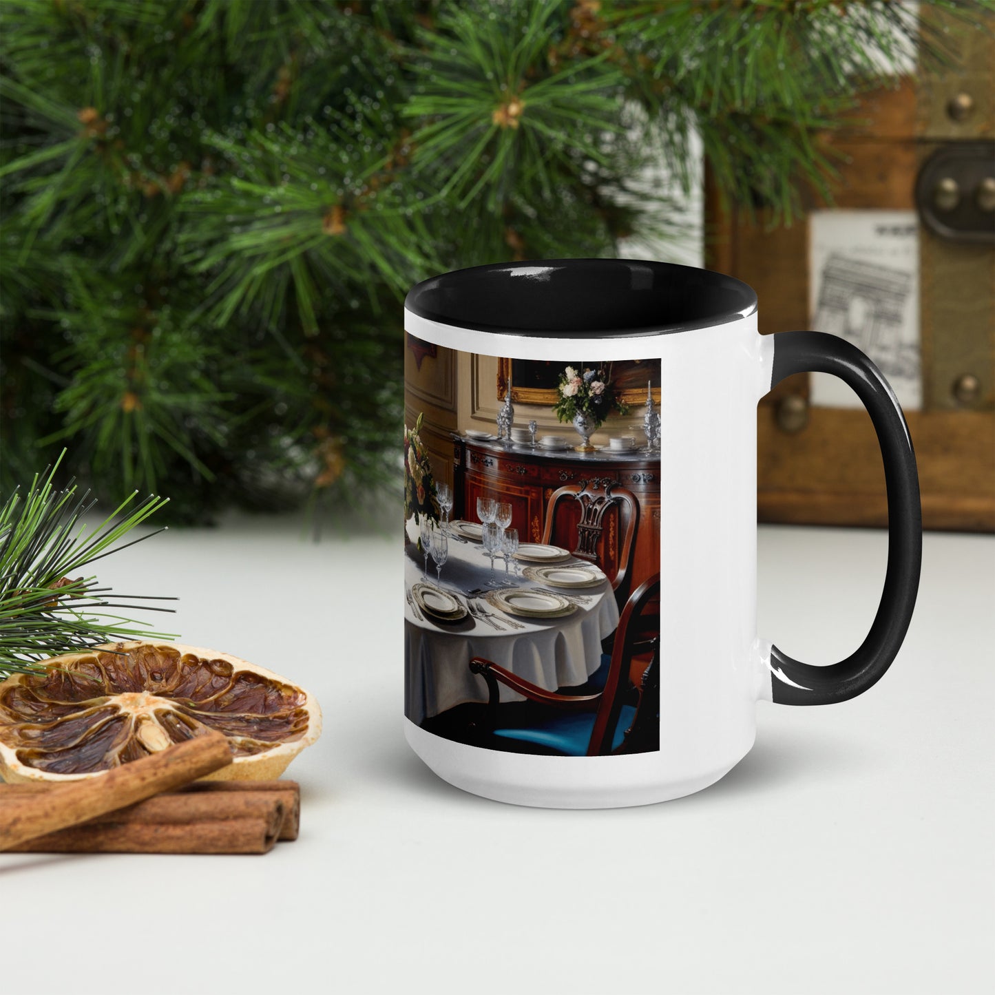 Old World Charm Mug with Color Inside, Black