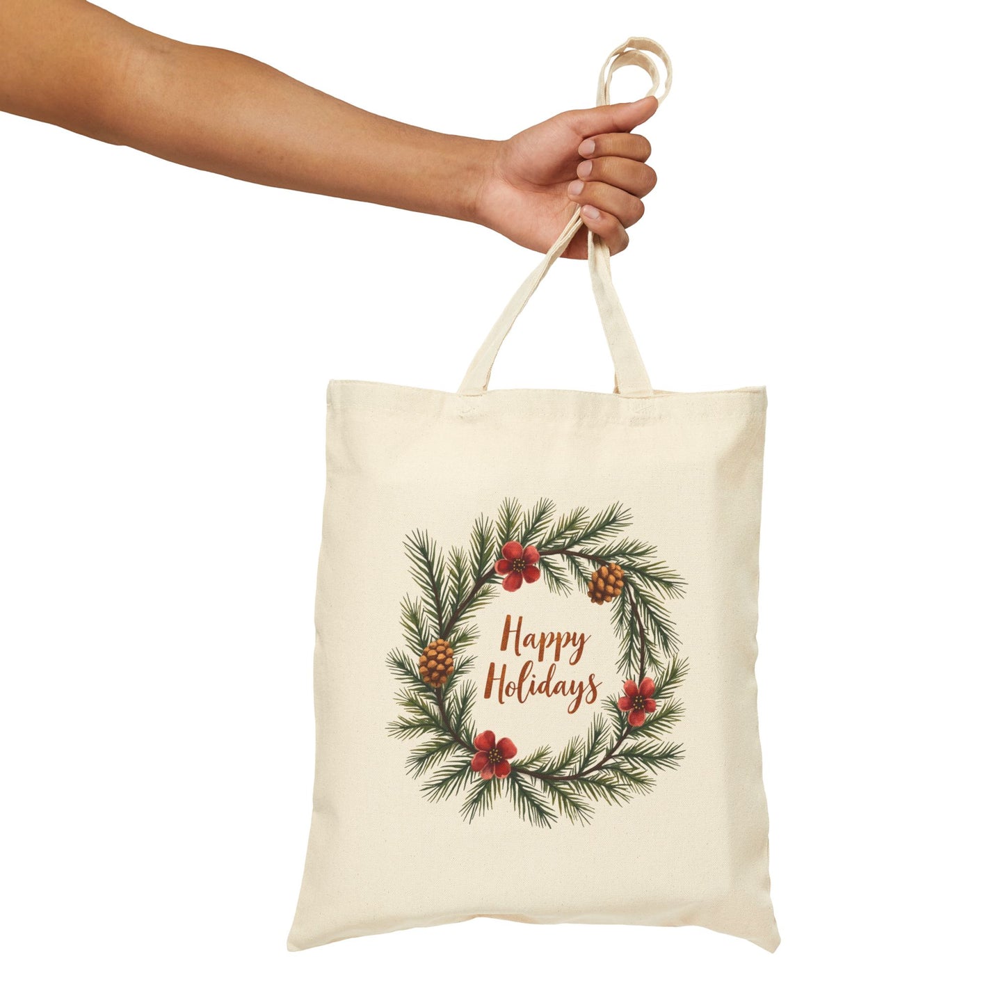 Happy Holidays Cotton Canvas Tote Bag