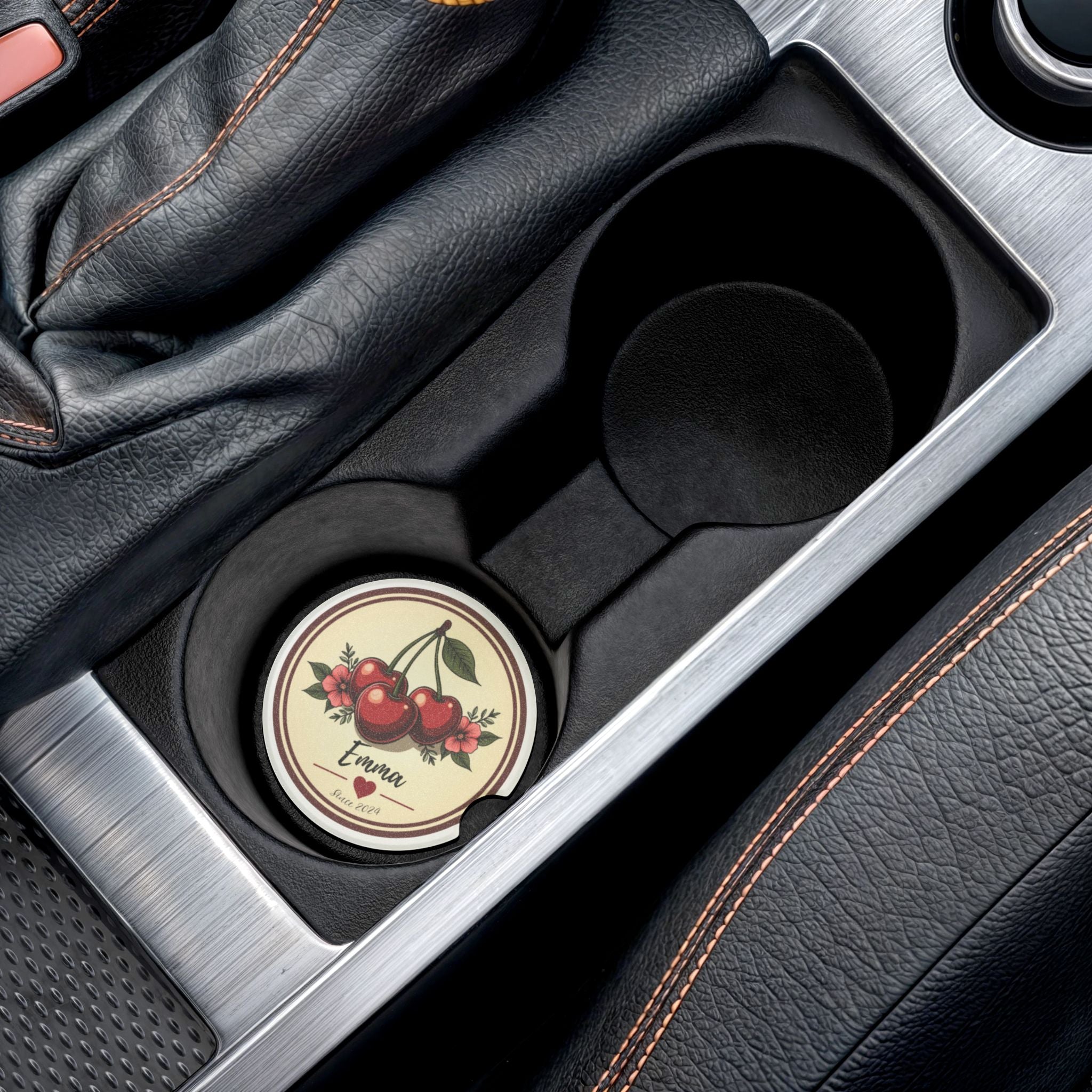 Personalized Cherry Soapstone Car Coaster - Custom Car Trinket Coaster