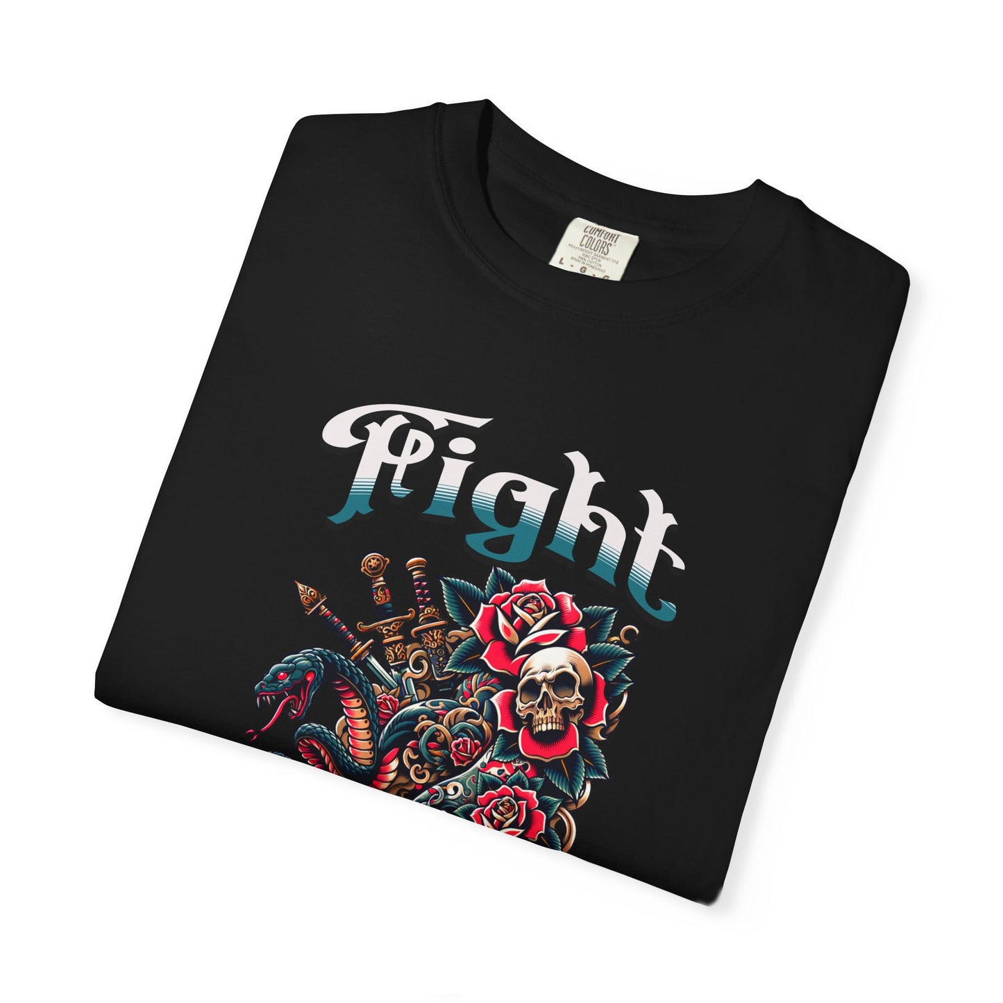 Fight Skull & Roses T-Shirt — Edgy Biker Rock Graphic Tee