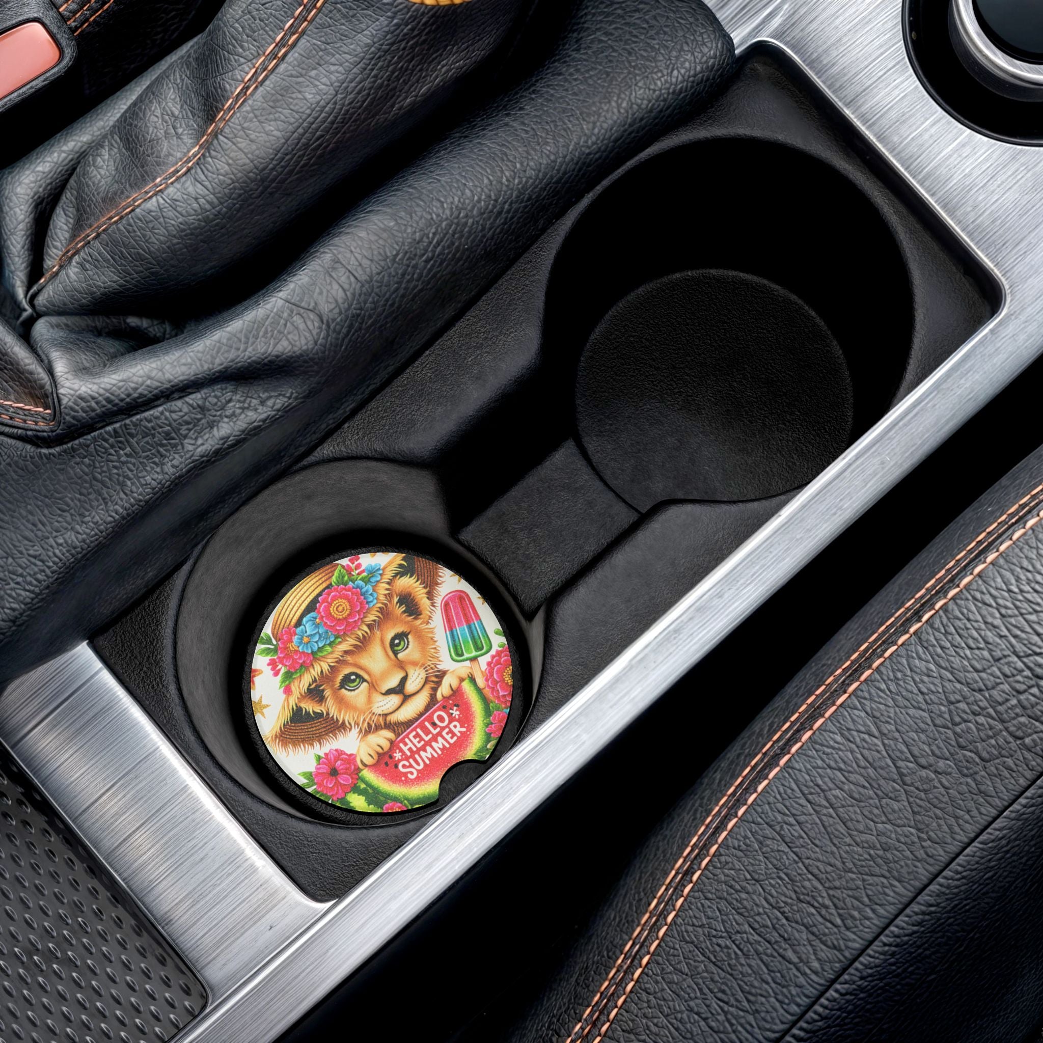 Soapstone Car Coaster — "Hello Summer" Cute Baby Lion Design