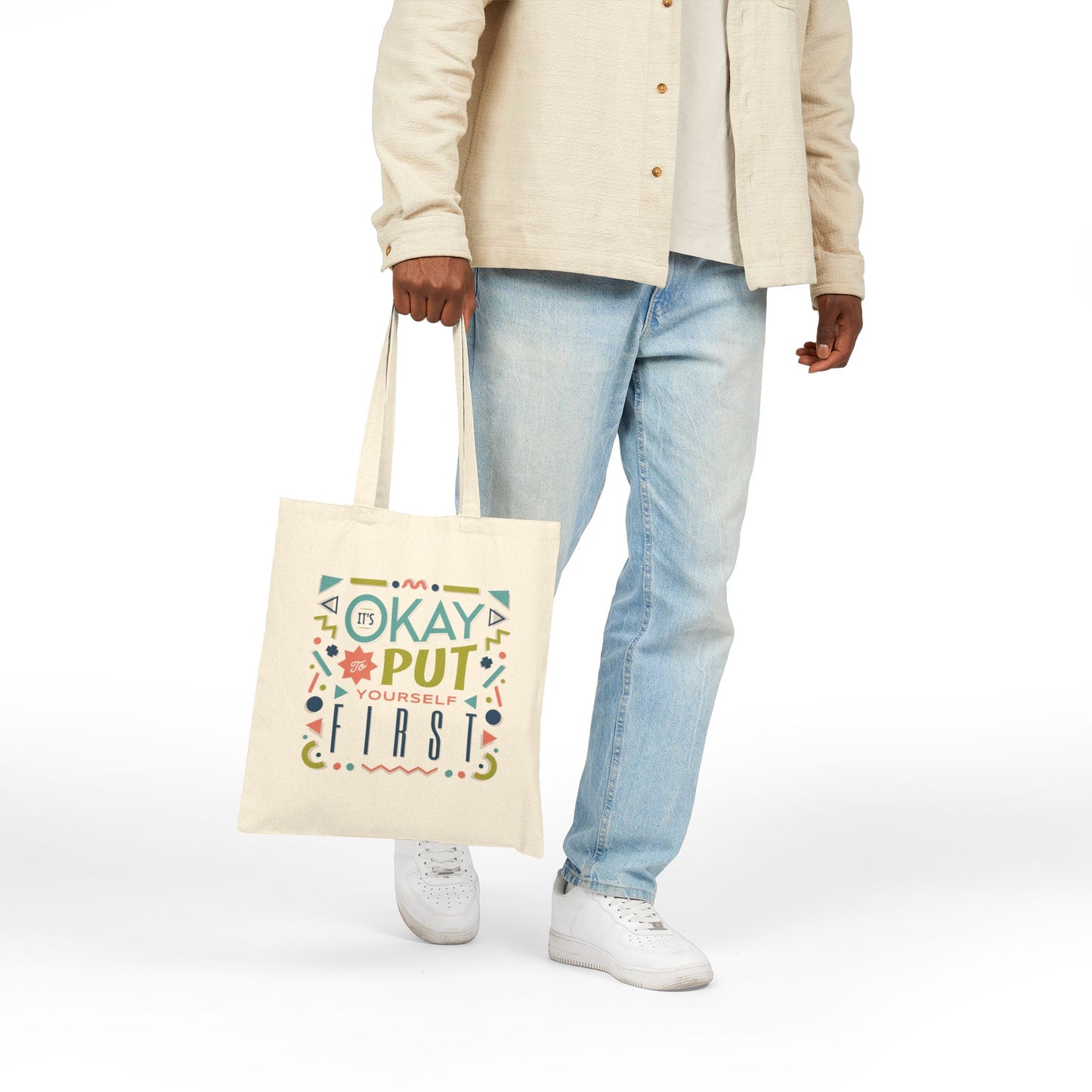Motivational Cotton Canvas Tote Bag — Inspirational Quote Shopper Tote