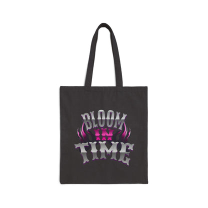 Bloom In Time Cotton Canvas Tote — Floral Quote Market Bag