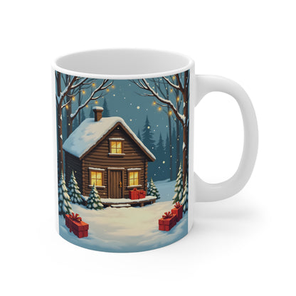 Winter House Ceramic Mug — Cozy Cottage Holiday Coffee Cup