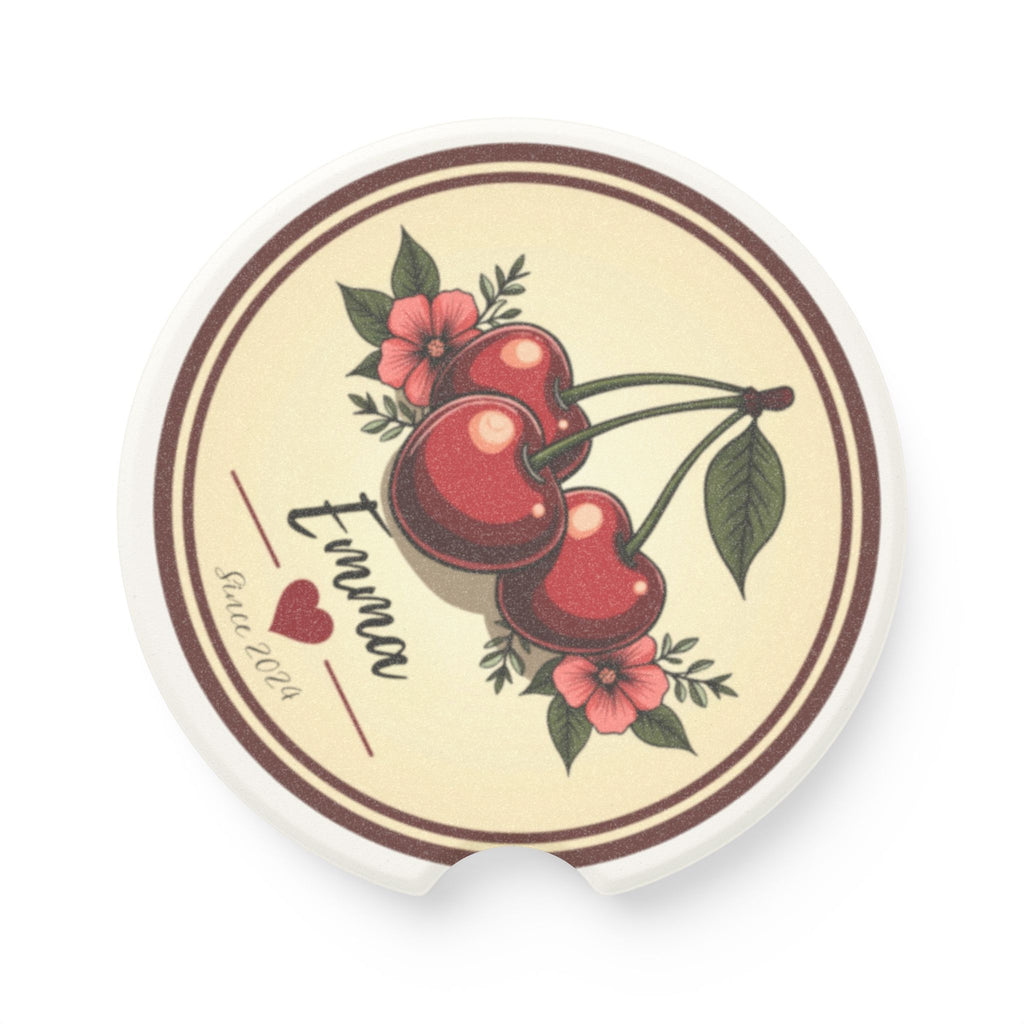 Personalized Cherry Soapstone Car Coaster - Custom Car Trinket Coaster