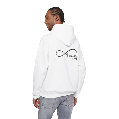 Freedom Infinity Hoodie — Minimal Script Back & Chest Logo