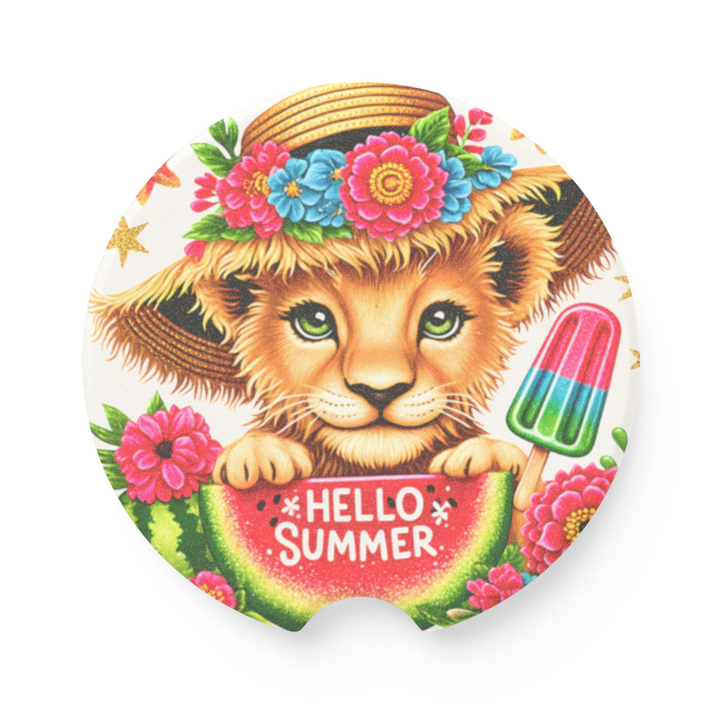 Soapstone Car Coaster — "Hello Summer" Cute Baby Lion Design
