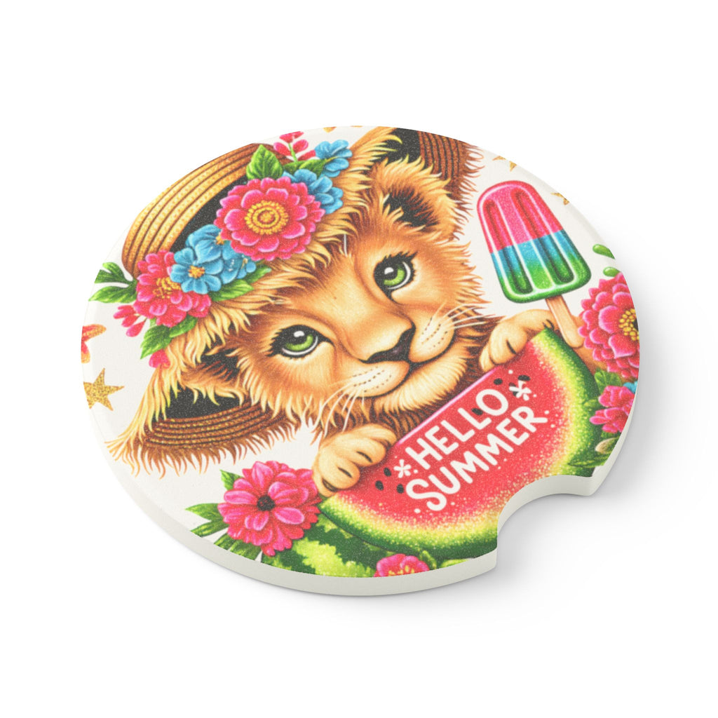 Soapstone Car Coaster — "Hello Summer" Cute Baby Lion Design