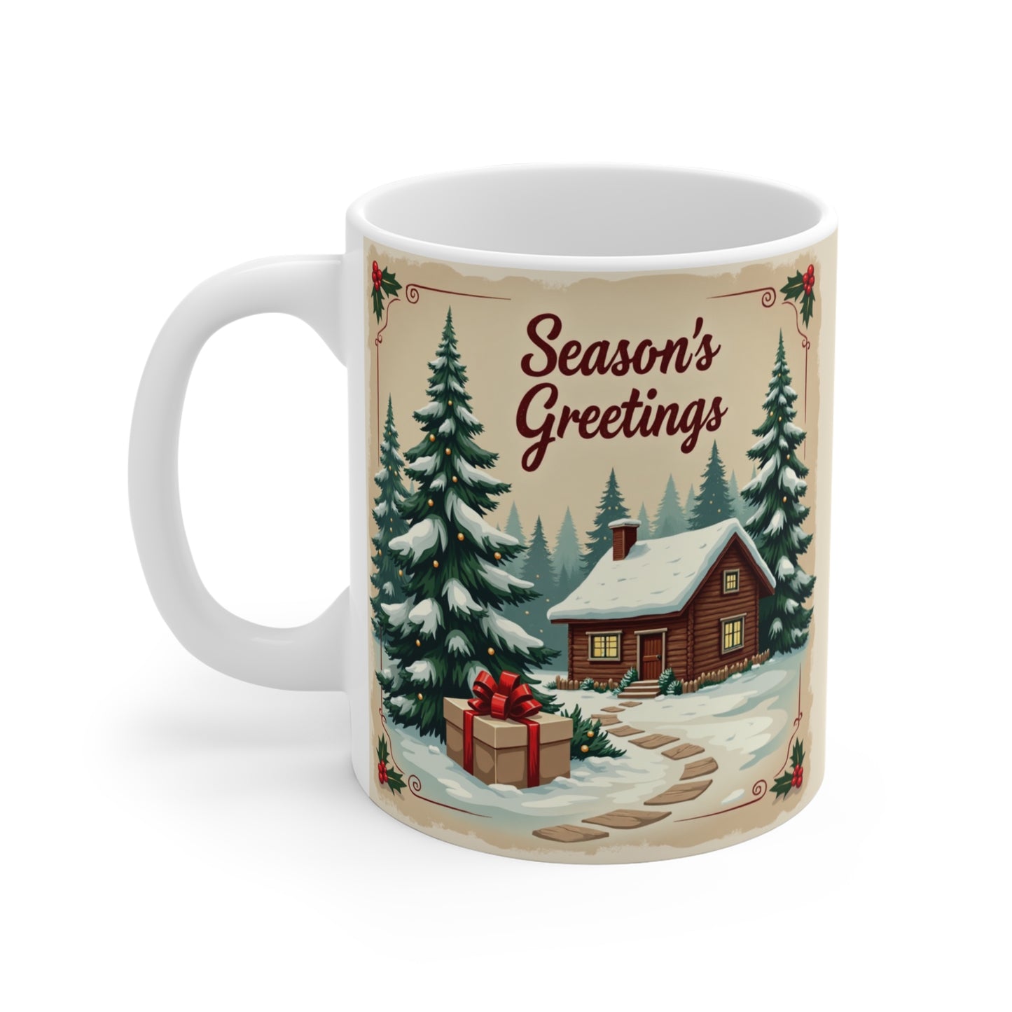 Seasons Greetings Mug — 11oz Holiday Ceramic Coffee Cup