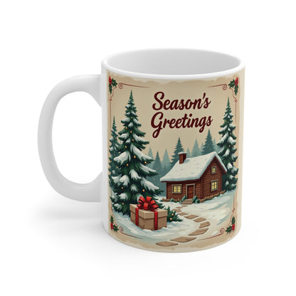 Seasons Greetings Mug — 11oz Holiday Ceramic Coffee Cup