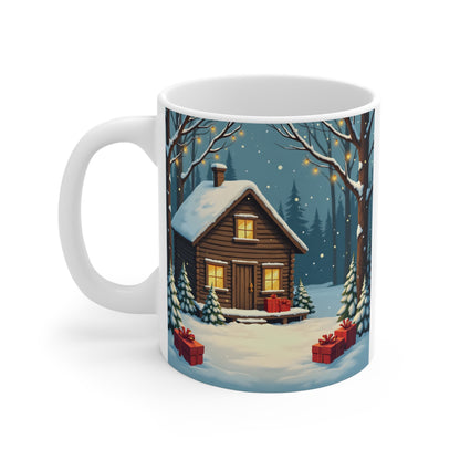 Winter House Ceramic Mug — Cozy Cottage Holiday Coffee Cup