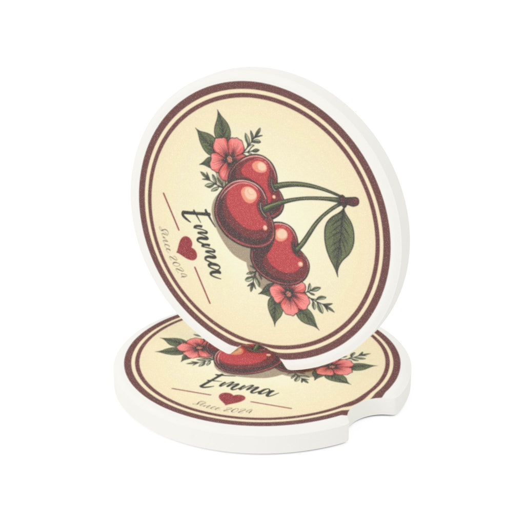 Personalized Cherry Soapstone Car Coaster - Custom Car Trinket Coaster