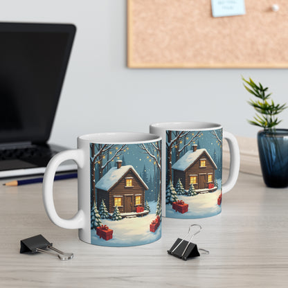 Winter House Ceramic Mug — Cozy Cottage Holiday Coffee Cup
