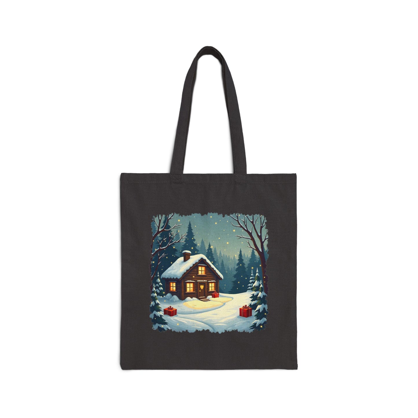 Winter House Cotton Canvas Tote Bag — Cozy Snowy Cottage Design