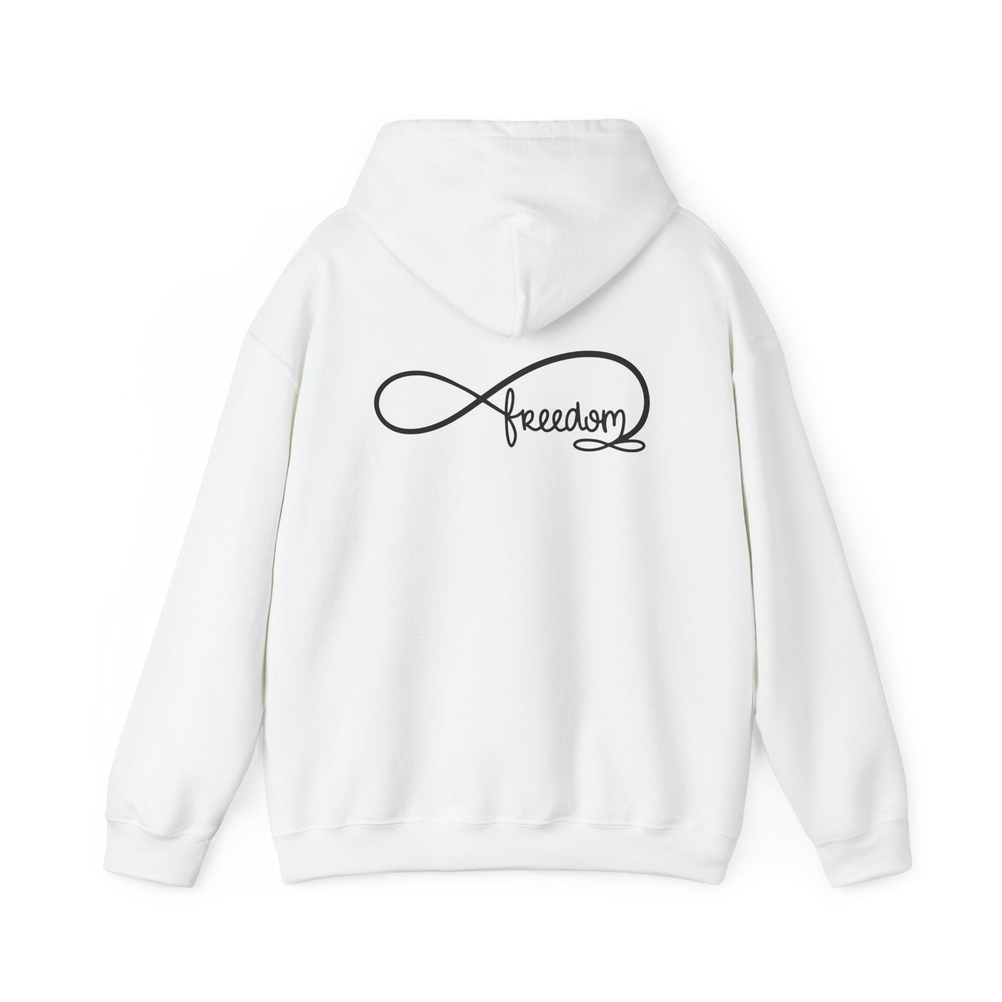 Freedom Infinity Hoodie — Minimal Script Back & Chest Logo
