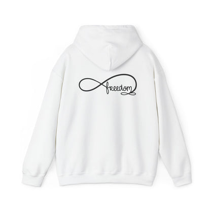Freedom Infinity Hoodie — Minimal Script Back & Chest Logo