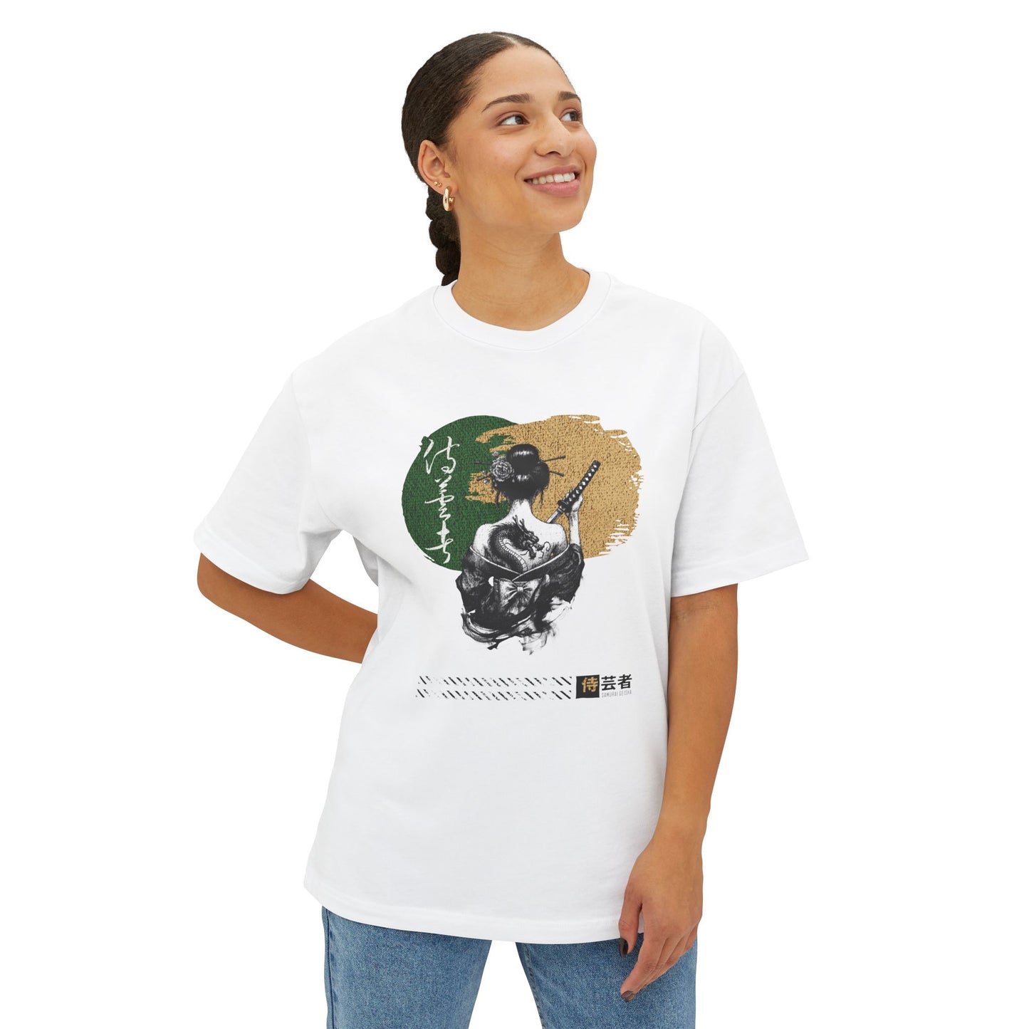 Oversized Boxy Tee with Geisha Design