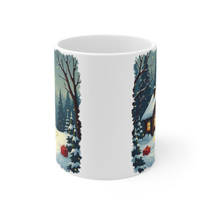 Winter House Ceramic Mug — 11oz Cozy Holiday Coffee Cup