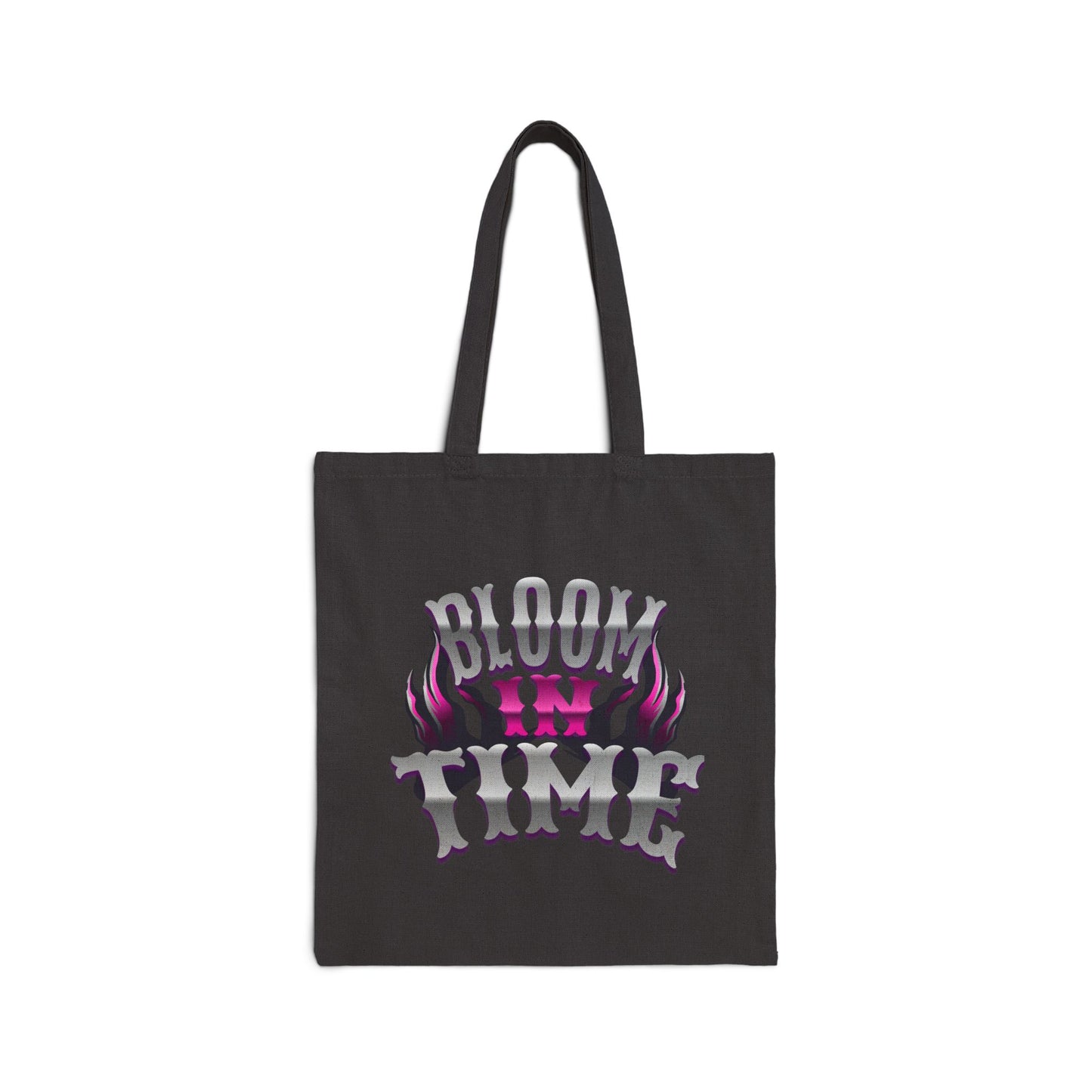 Bloom In Time Cotton Canvas Tote — Floral Quote Market Bag