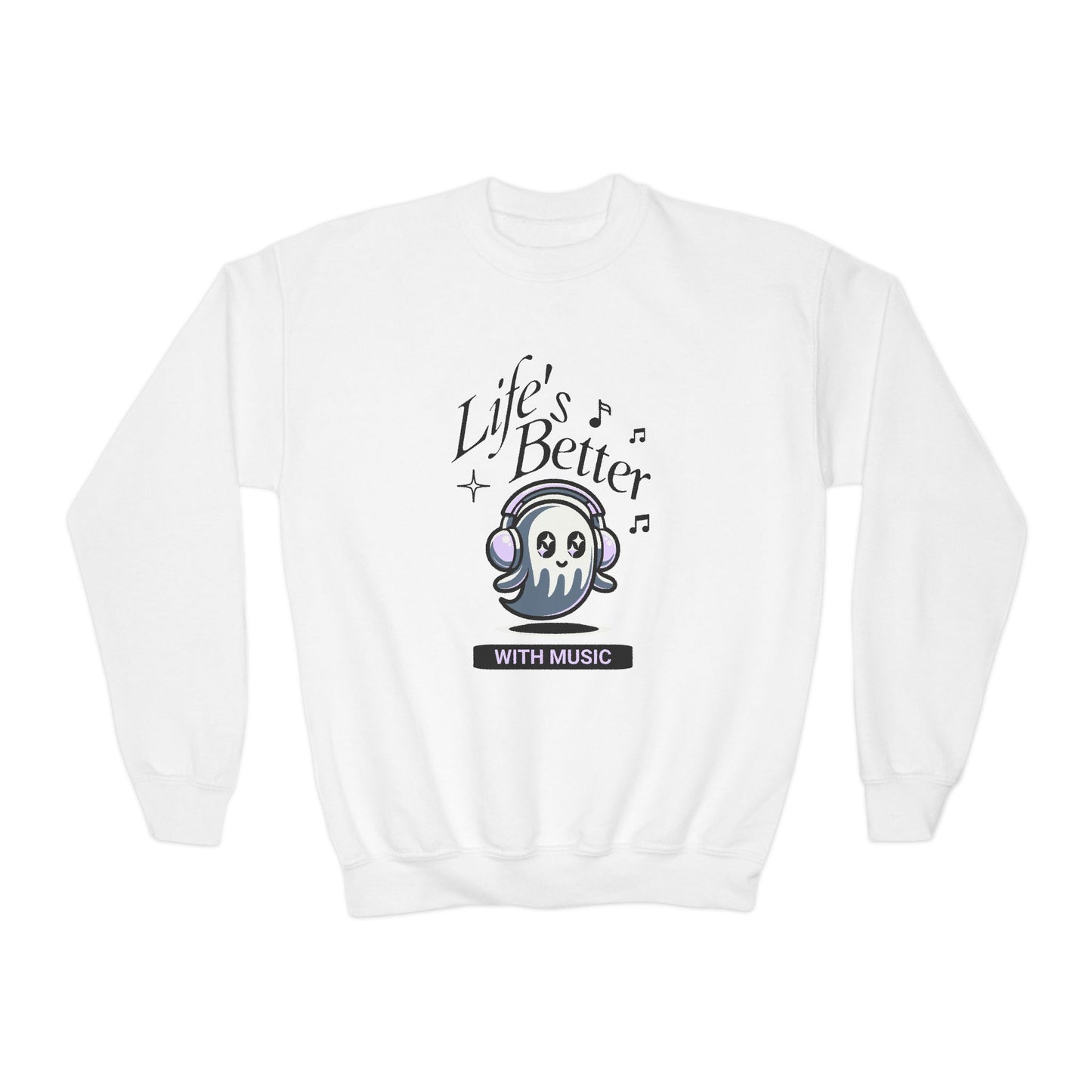 Music Lover Youth Crewneck Sweatshirt - Life's better with music