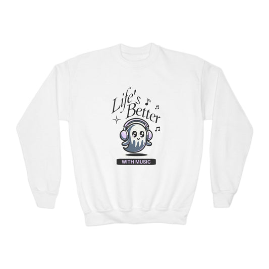 Music Lover Youth Crewneck Sweatshirt - Life's better with music