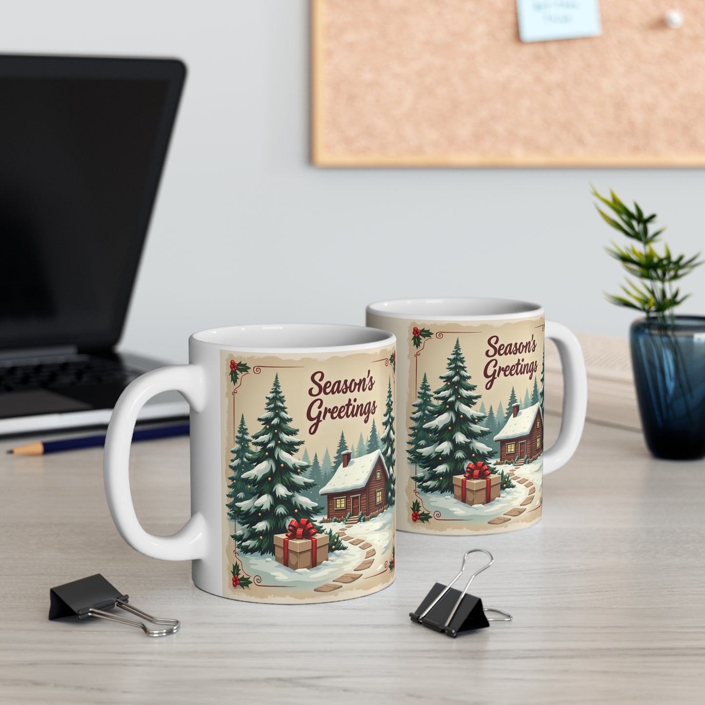 Seasons Greetings Mug — 11oz Holiday Ceramic Coffee Cup