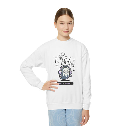 Music Lover Youth Crewneck Sweatshirt - Life's better with music
