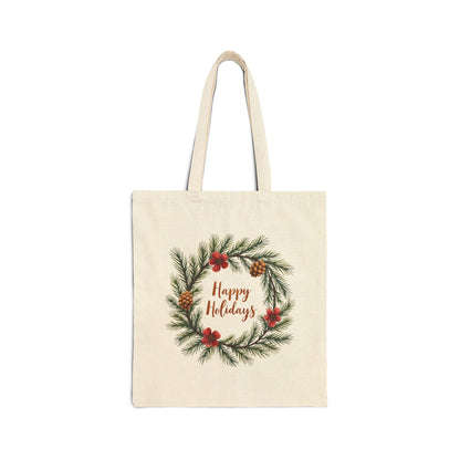 Happy Holidays Cotton Canvas Tote Bag