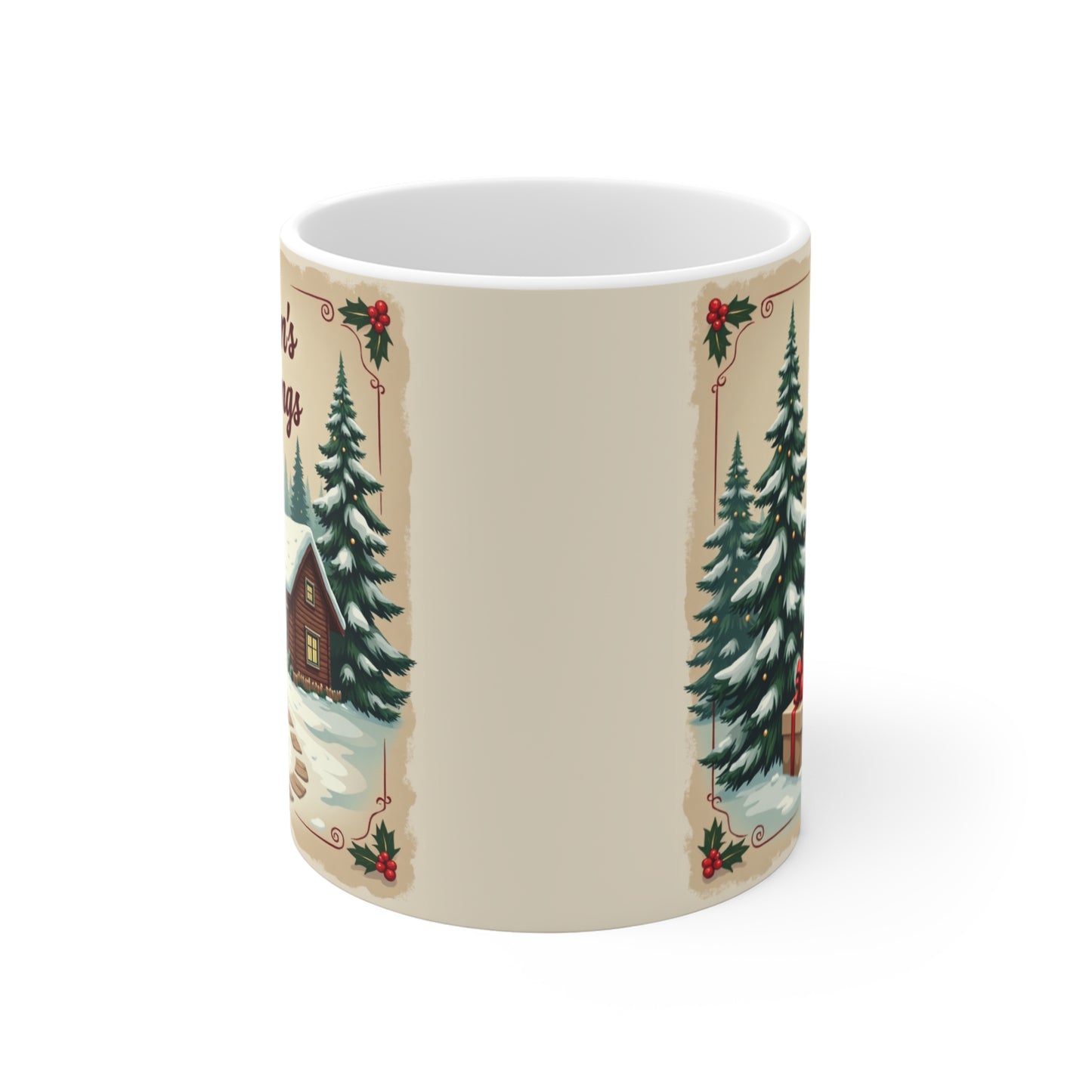 Seasons Greetings Mug — 11oz Holiday Ceramic Coffee Cup