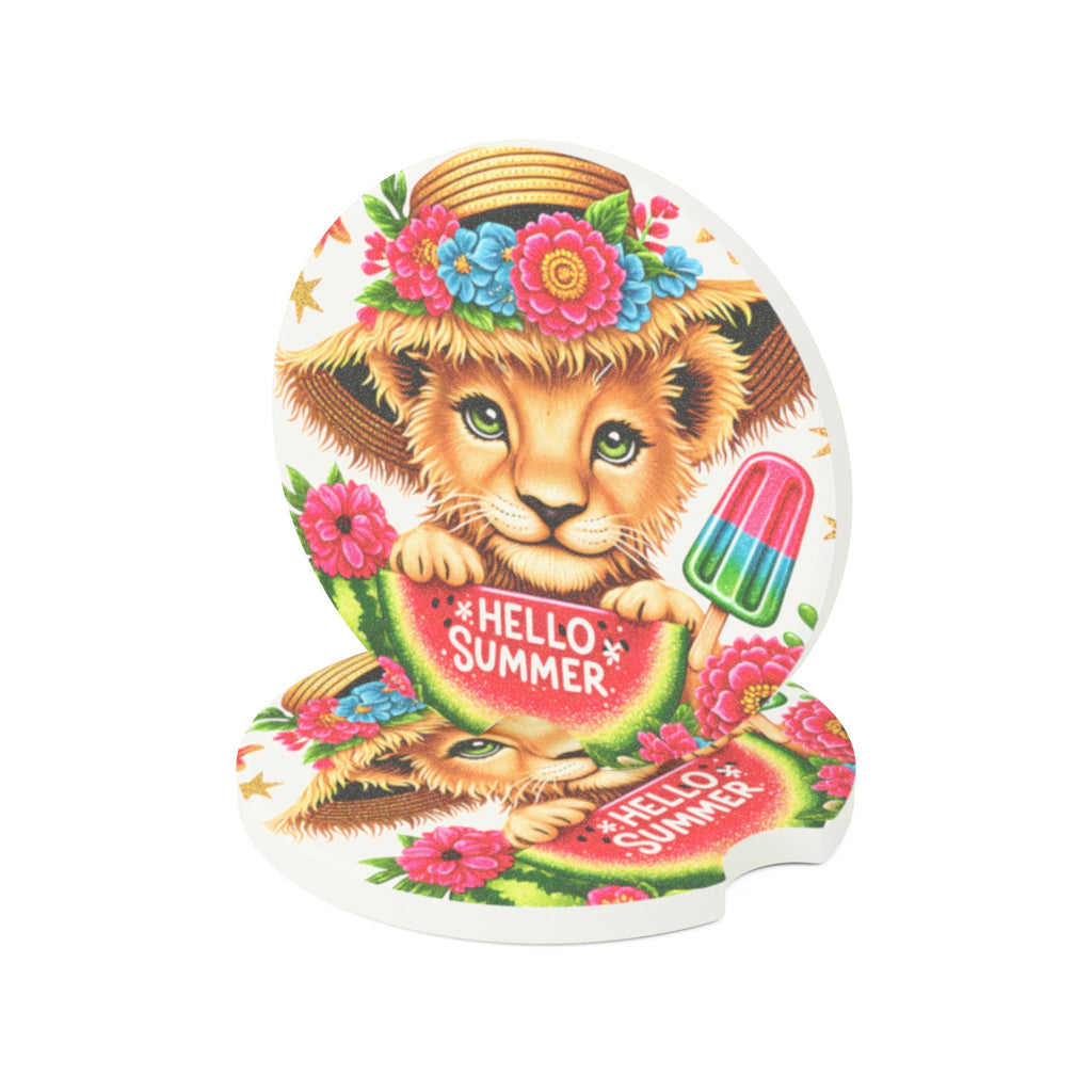 Soapstone Car Coaster — "Hello Summer" Cute Baby Lion Design