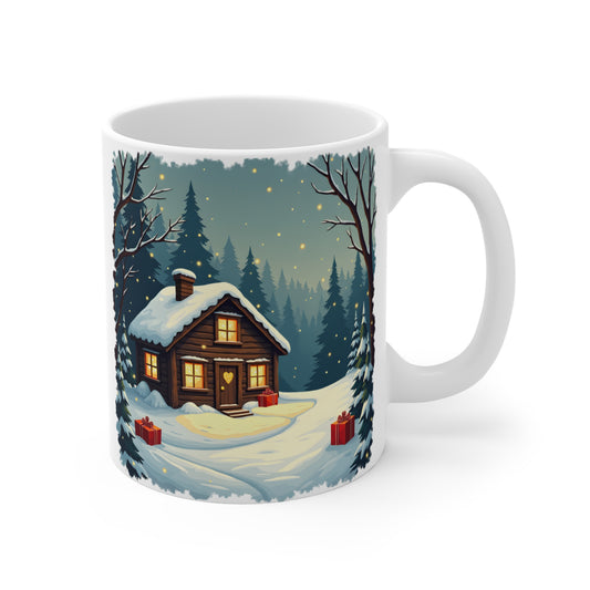 Winter House Ceramic Mug — 11oz Cozy Holiday Coffee Cup