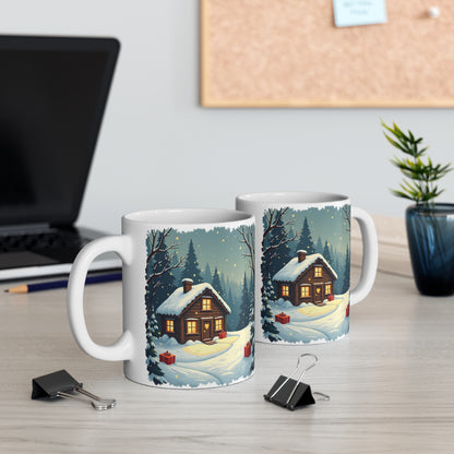 Winter House Ceramic Mug — 11oz Cozy Holiday Coffee Cup