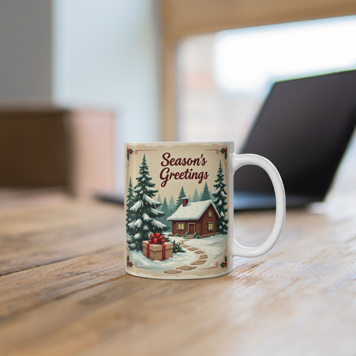 Seasons Greetings Mug — 11oz Holiday Ceramic Coffee Cup