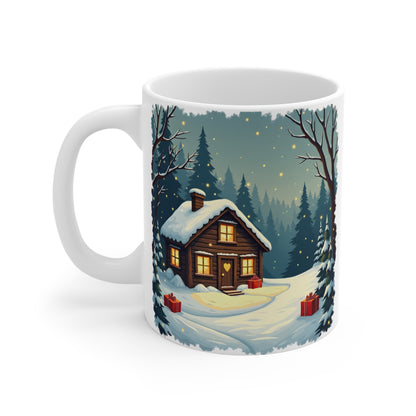 Winter House Ceramic Mug — 11oz Cozy Holiday Coffee Cup