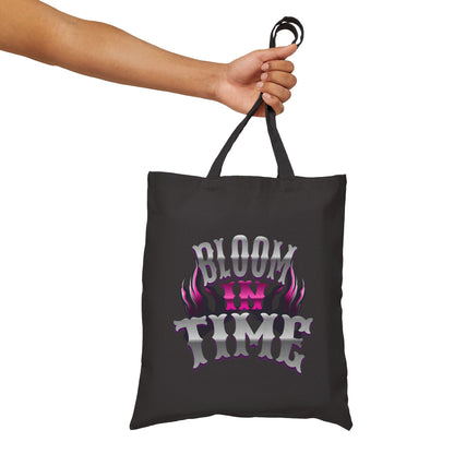 Bloom In Time Cotton Canvas Tote — Floral Quote Market Bag
