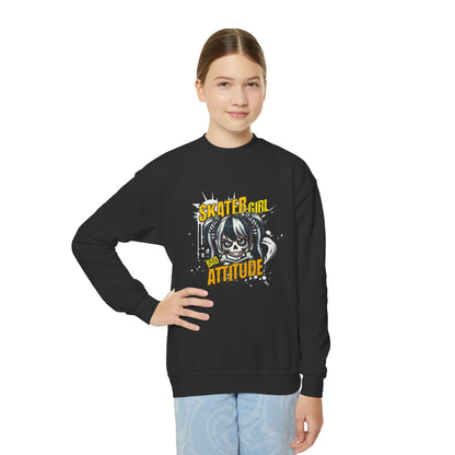 Skater Girl Attitude Youth Crewneck Sweatshirt