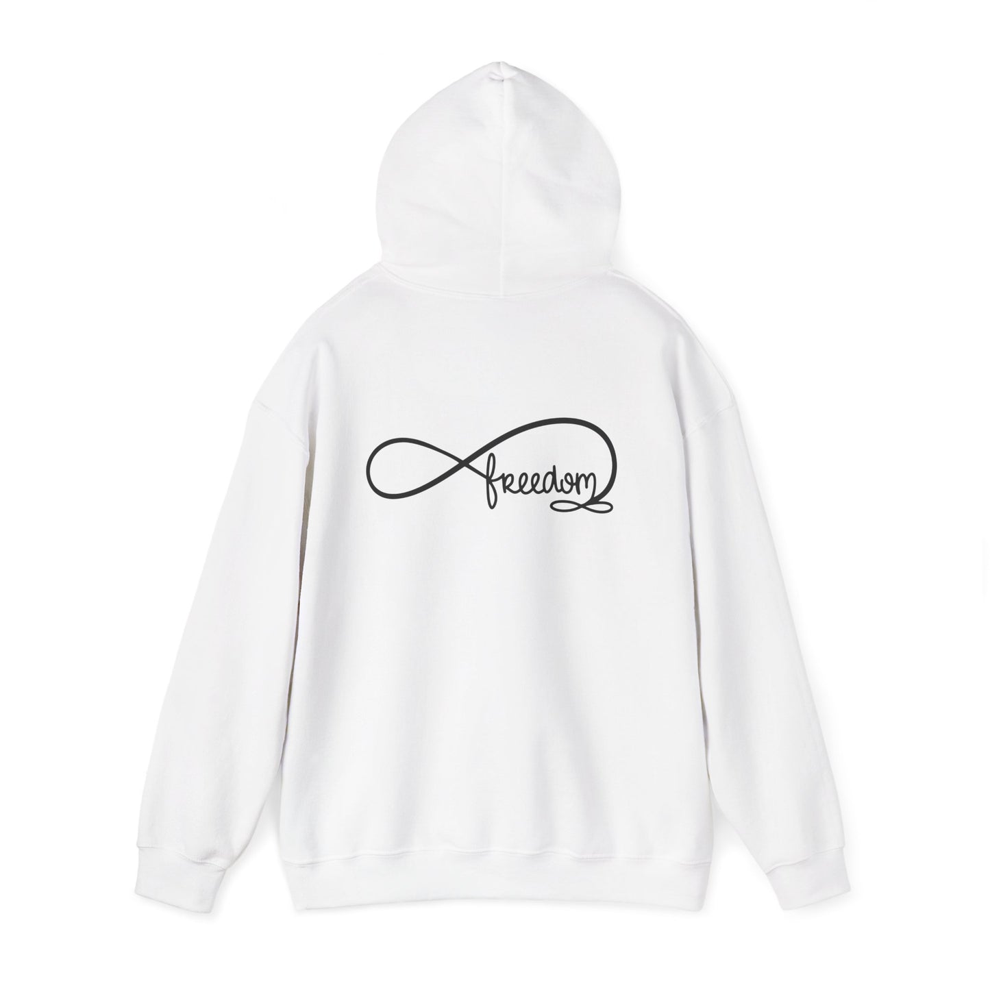 Freedom Infinity Hoodie — Minimal Script Back & Chest Logo