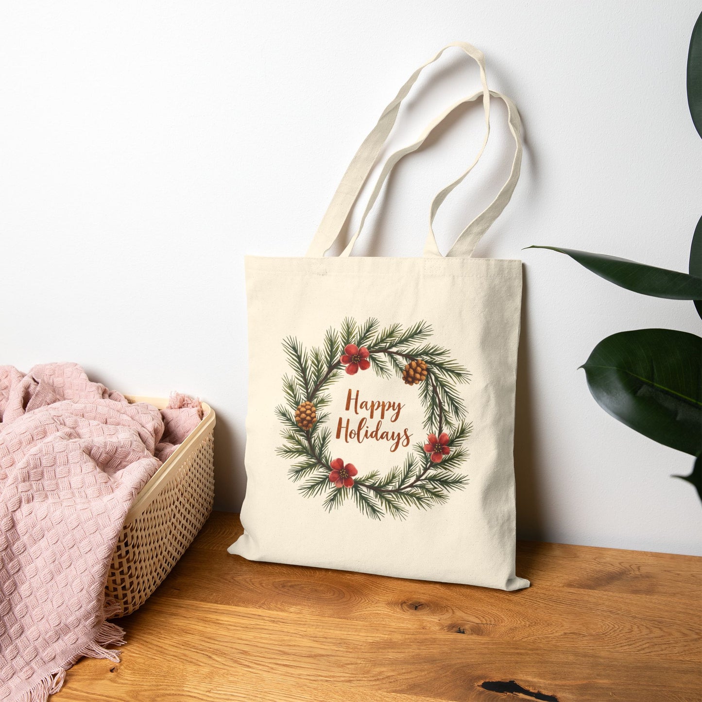 Happy Holidays Cotton Canvas Tote Bag