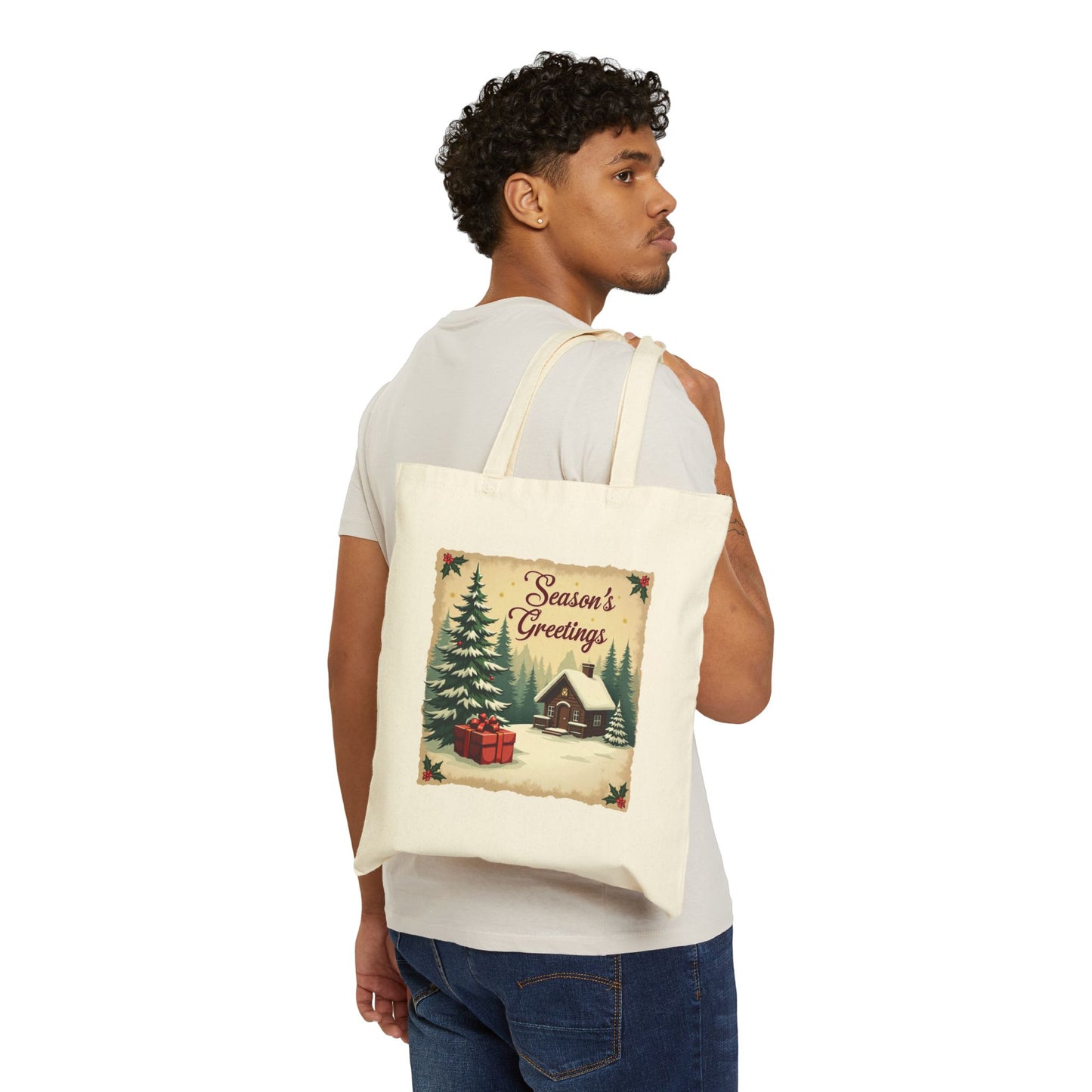 Seasons Greetings Cotton Canvas Tote Bag