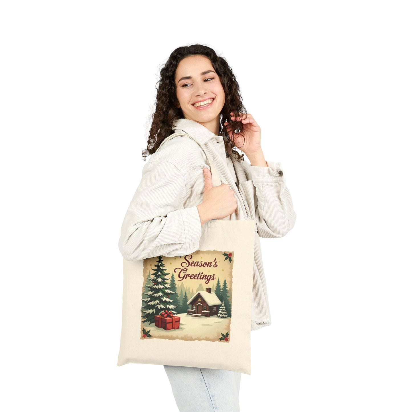 Seasons Greetings Cotton Canvas Tote Bag