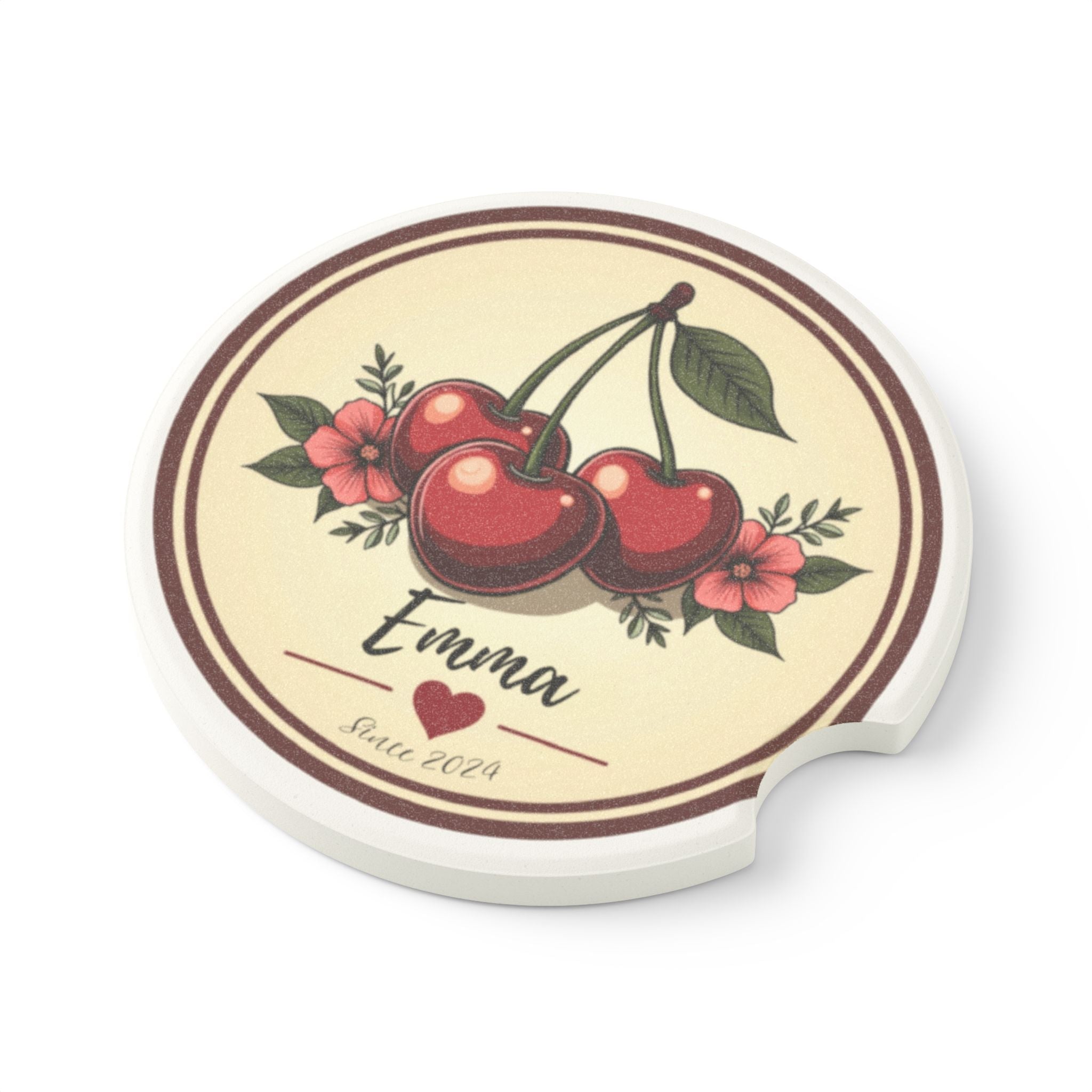 Personalized Cherry Soapstone Car Coaster - Custom Car Trinket Coaster