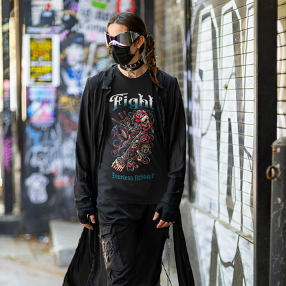 Fight Skull & Roses T-Shirt — Edgy Biker Rock Graphic Tee