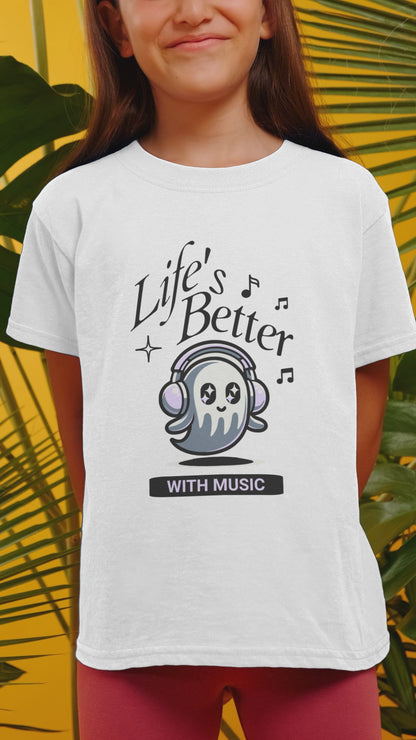Kids Music-Inspired Fine Jersey Tee - 'Life's Better with Music'